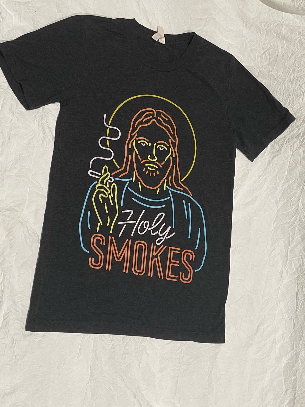 Holy Smokes Funny Jesus Neon Graphic Tee - Dark Grey